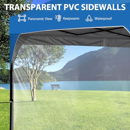 8x8 FT 1-Button Push Pop Up Canopy with 4 Clear PVC Sidewalls, Sandbags, Instant Canopy Tent for Outdoor Events - color: Blue, size: 8x8 with PVC Sidewalls