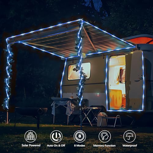 Solar Rope Lights, 66ft 200LED Solar String Lights, 8 Modes Waterproof Solar Powered Outdoor Light, Flexible Clear Tube Light for Garden Backyard Patio Deck Porch Pool Tree Christmas Decoration - Blue - color: Blue, size: 66ft