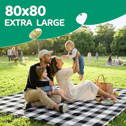 Waterproof Picnic Blanket Outdoor Camping Beach Mat Extra Large Foldable Car Essential Roadtrip Gadget Rv Accessories Glamping Tent Gear Must Haves Hiking Stuff Backpacking Necessities Gift - color: Plaid Black
