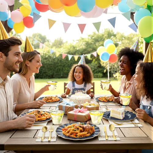 175 Plastic Dinnerware Set, Disposable Dinnerware Set for 25 Guests Include 50 Plastic Plates,25 Silverware Set,25 Cups and 25 Napkins for Graduation Party Wedding(Navy Blue and Gold) - color: Navy Blue