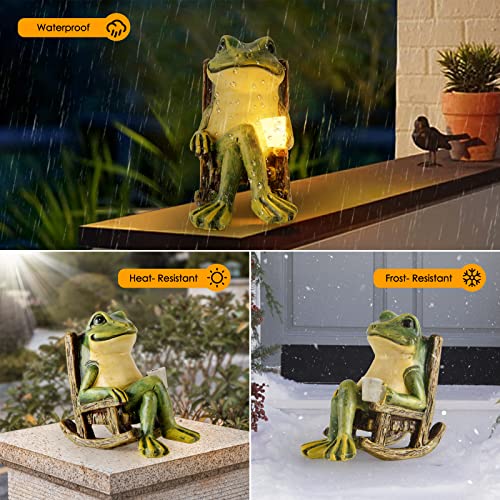 FOXMIS Miniature Frog Garden Statue Mom Gifts Home Decorations Fairy Garden Accessories Outdoor Lights Solar Garden Frog Decor Art Housewarming Gift for Patio,Yard,Lawn Ornament,3.89"x2.36"x3.93 - color: Green