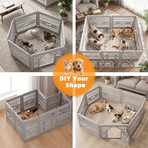 EFU Dog Playpen, 24 Inch Puppy Pet Playpen with Door, 4 Panels Exercise Pet Fence for Small Dogs Indoor Outdoor Yard, RV Camping