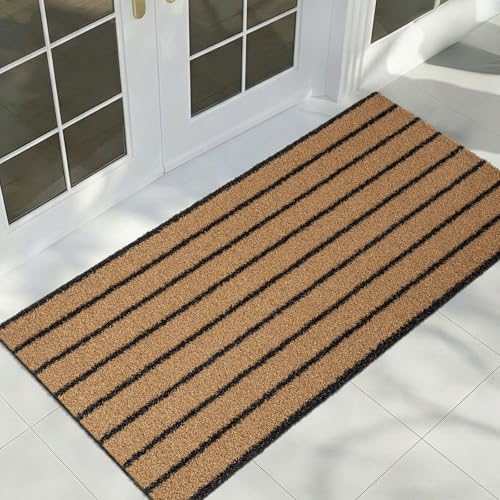 Outdoor Front Door Mat 24" x 48", Dirt Trapping Outside Entrance Rug, Non Slip Shoe Scraper, Heavy Duty Commercial Rug for Patio, Garage, Traffic Area, Office, Roll Packing - color: Coconut Husk Brown, size: 24" x 48"