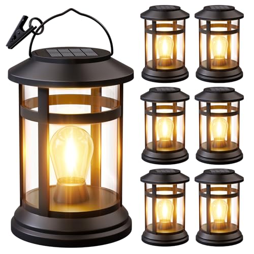 Solar Lanterns Outdoor Waterproof: 6 Pack Hanging Solar Lights for Outside Patio Porch Garden Tabletop Decor - Bright LED Warm White Solar Powered Lighting - Unique Gardening Gifts for Mom - size: 6 Pack