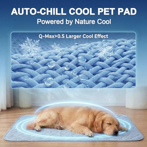 Dog Cooling Mat Q-MAX>0.5 Self-Cooling Mat for Dogs Crate Pad for Dogr, 2-in-1 Long-Lasting Cool Mats and Soft Kennel Pad for Dogs, Easy Washable Mat for Bed Crate Car - size: 28.0"L X 20.0"W