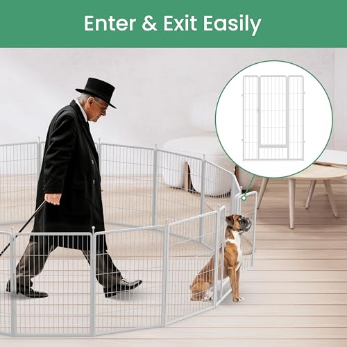 Simple Deluxe Dog Playpen, 40" Height 8 Panels Fence with Anti-Rust Coating, Metal Heavy Portable Foldable Dog Pen for Medium/Large Dogs RV Camping, White - color: White, size: 08 Panels 40 inch, style: Metal