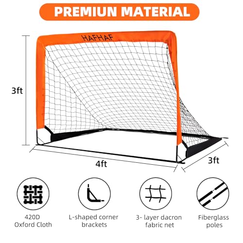 HAFHAF Soccer Goals, 4x3 ft Portable Kid Soccer Goals for Backyard with Ball, Ladder, and Cones Pop Up Soccer Net Soccer Set for Kids Age Youth and Toddler Games, Sports Outdoor Indoor - color: Orange