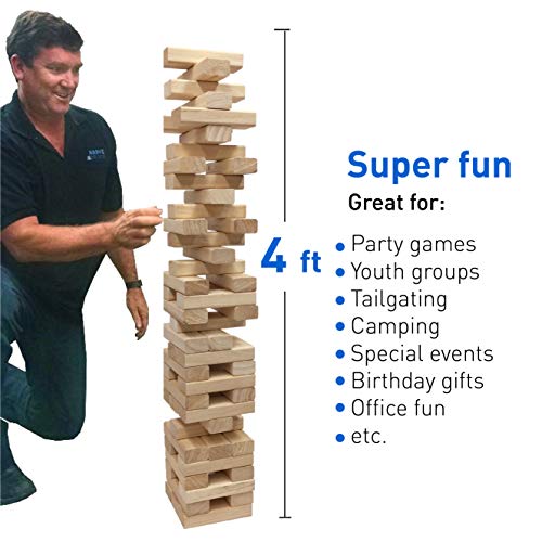 EasyGoProducts 54 Piece Large Wood Block Stack & Tumble Tower Toppling Blocks Game Great for Game Nights for Kids, Adults & FamilyStorage Bag
