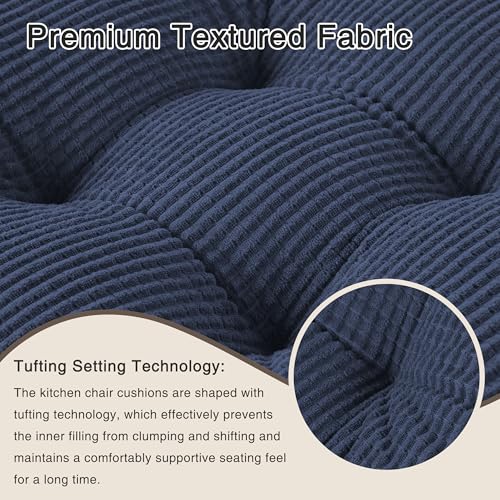 OVOV Dining Chair Cushions Set of 2 Soft Non-Slip Kitchen Chair Pads Tufted Seat Cushion with Ties for Kitchen Dining Room(18" x 16.5" x 3" Blue) - color: Blue