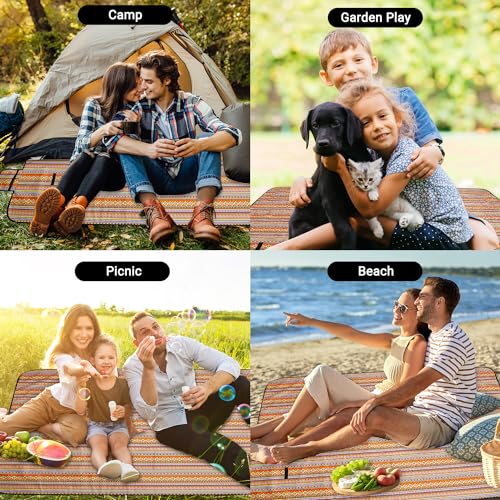 Hi Space Picnic Blankets Outdoor Waterproof Foldable Vintage Pattern Beach Picnic Blanket Picnic Mat Extra Large 80''x60'' Washable Park Blanket for Grass Lawn Camping (Vintage Striped) - color: Vintage Striped