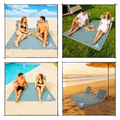 Beach Mat Lounge Chair 2-Person Foldable, Lightweight Lounge Mat with Back Support,600D Oxford 49"x49" Widen Beach Seat Storage Bag for Holidays Garden Camping Swimmingpool (Blue) - color: Blue
