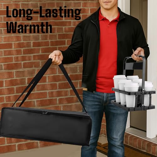 Bodaon Insulated Pizza Bags for Delivery & Plastic Portable Drink Carrier, 20" x 20" x 6" Thermal Food Carrier for Hot and Cold Food, Large Warming Bag for Catering and Delivery, 1-Pack - color: Black Bag with Drink Carrier, size: 20" x 20" x 6"
