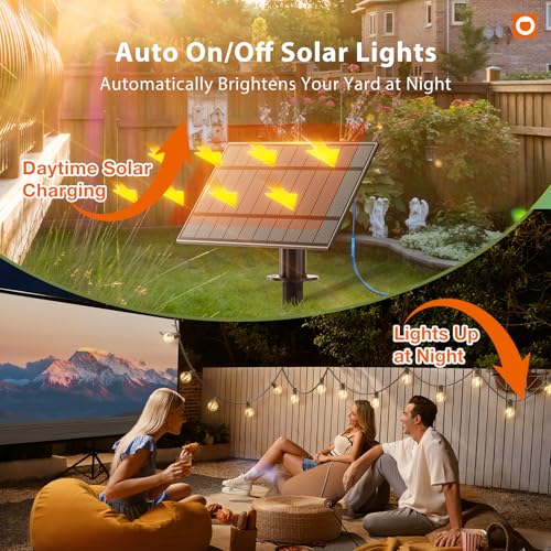 addlon 100FT Solar String Lights Outdoor with Remote, 54 LED Shatterproof Bulbs, USB Charging, 20+ Hour Runtime, Dimmable & Timable, G40 Waterproof Solar Lights for Outside Backyard Patio Garden Decor - size: 100FT