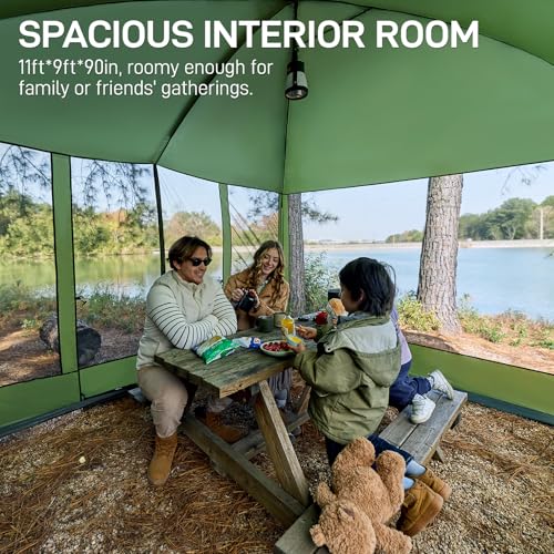EVER ADVANCED Magnetic Screen House Room 11x9ft, Hands-Free Entry,Screenhouse with Sun Protection for Camping&Picnic, 11x9ftCamping Tent Canopy Shelter with Mesh, Green - color: Green