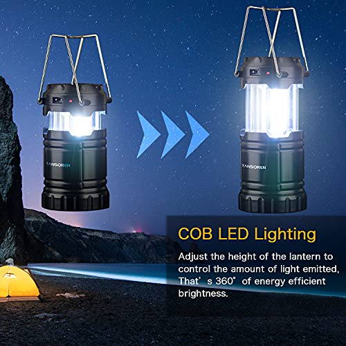 4 Pack Solar USB Rechargeable 3 AA Power Brightest COB LED Camping Lantern, Waterproof Collapsible Emergency LED Light