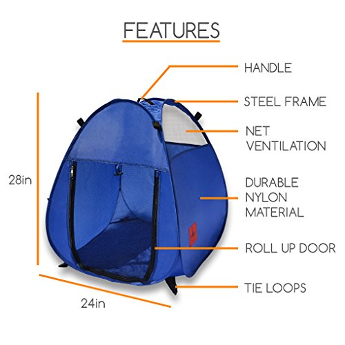 Pop Up Pet House in a Bag for Portable Play Pen or Kennel Tent with 3 Net Windows and Zipper Door for Shade, Shelter and Safety Perfect for Dog, Cat, Rabbit + More!