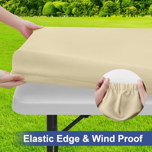 homing Rectangle Table Cloth Cover, Waterproof Polyester Elastic Fitted Tablecloth, Fits for 4 Foot Folding Tables, Washable Table Protector for Picnic, Camping, Outdoor (Champagne, 24" x 48") - color: Champagne, size: 48" x 24" (Rectangular)