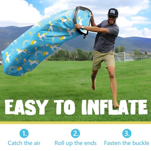 AlphaBeing Inflatable Lounger Beach Chair Accessories, Air Sofa Hammock Inflatable Couch for Camping Backyard Lakeside with Compression Sacks, Ideal Outdoor Gifts for Adults - color: Unicorn Lightblue