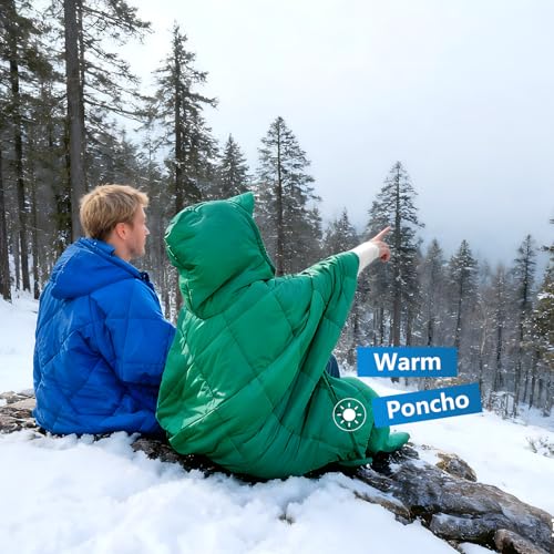 Camping Outdoor Blanket, Ultralight Down Alternative Printed Travel Camp Blankets for Sleeping Packable Waterproof Puffy Quilt for Hammock Picnic Stadium Beach Cold Weather (Blue Blanket Poncho) - color: Blue Blanket Poncho