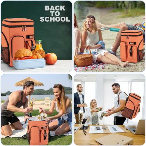BAGPARKK Insulated Cooler Backpack,33/45 Cans Multifunctional Double Deck Leakproof Cooler Bag with Sternum Strap,Large Capacity Lightweight Travel Camping Beach Backpack - color: Orange, size: 33Can