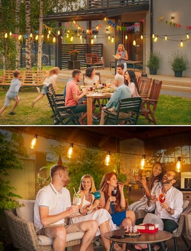 Larkvue 50FT(2x25FT) Outdoor String Lights, Patio Lights with 20+2 LED Dimmable Waterproof ST38 Vintage Bulbs for Backyard Bistro Cafe Deck, Black - color: Black, size: 50FT