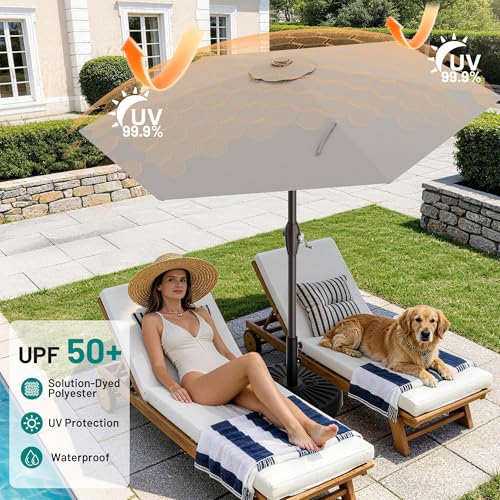 AreShark 7.5FT Patio Umbrella Table Market Umbrella with 6 Sturdy Ribs, Button Tilt/Crank Heavy-Duty Round Outdoor Umbrellas for Garden, Deck, Backyard,and Pool, Foggy Gray - color: Foggy Gray, size: 7.5FT