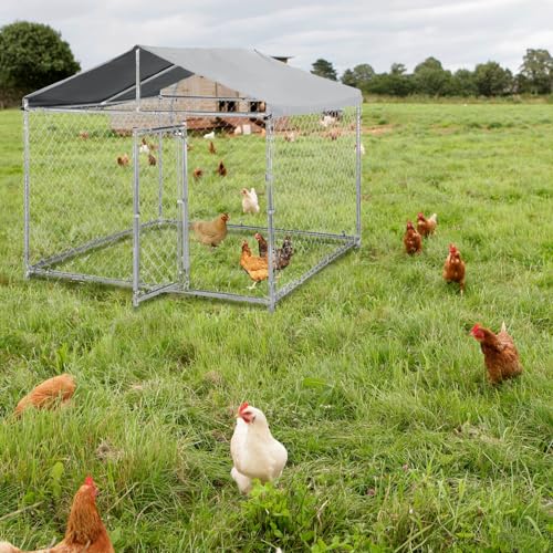 Outdoor Dog Kennel for Large Dogs 6.5x6.5x5.5FT Heavy Duty Welded Wire Steel Dog Playpen Fence Pet Pen with UV-Resistant Waterproof Roof Cover for Outside Steel Fence with Secure Lock