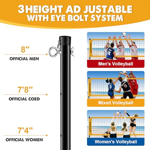 Heavy Duty Volleyball Net for Backyard, Professional Portable Outdoor Volleyball Net Set with Adjustable Aluminum Poles, Winch System, Anti-Sag Design, Carrying Bag for Beach and Grass - color: yellow