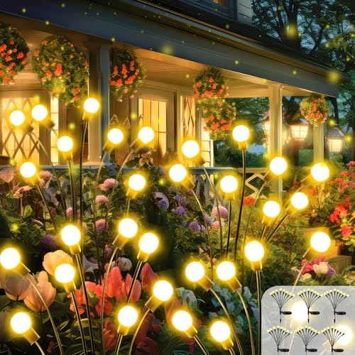 2026 Upgraded Solar Lights Outdoor, 6 Pack Solar Garden Lights with 2 Modes, Firefly Lights Outdoor Waterproof, Sway by Wind, Twinkle Firefly Light for Yard Patio Path Garden Decoration (Warm White) - color: Warm White, size: 6 Pack