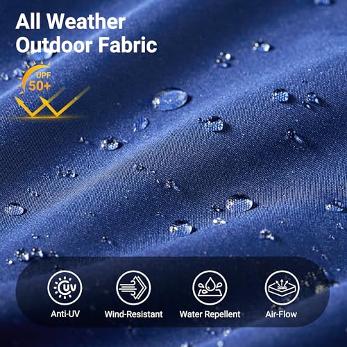 HOOOWOOO Outdoor Patio Umbrella With Solar Light,15 Ft Large Beach Umbrella,UV Protection Picnic Market Parasol Sunshade W Base Crank Handle For Backyard Deck Pool Shade - color: Navy Blue