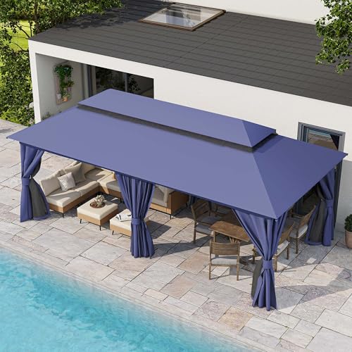 LAUSAINT HOME 10'x20' Outdoor Gazebo, Metal Frame Heavy Duty Patio Canopy Tent Shelter with Double Roofs, Mosquito Nettings and Privacy Screens for Backyard, Garden, Lawn, Navy Blue - color: Navy Blue, size: 10'x20'