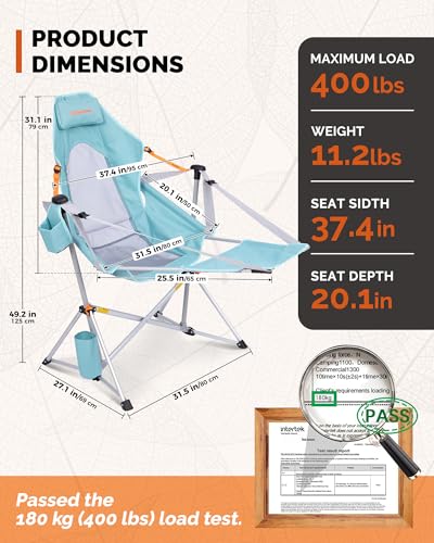 KingCamp Hammock Chair with Footrest – Heavy Duty Swinging Rocking Camping Chairs for Adults up to 400lbs, Folding Portable Oversized Rocker with Cup Holder & Pillow for Outdoor Beach Lawn RV Sports - color: Footrest Deluxe Cyan/Mesh