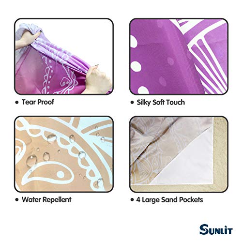 Sunlit Silky Soft Sand Proof Beach Blanket 106"x81" / 85"x72" Sand Proof Mat with Corner Pockets and Mesh Bag for Beach Party, Travel, Camping and Outdoor Music Festival, Mandala - color: Maroon Orange, size: 85"x72"