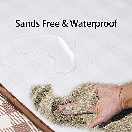 Beach Blanket Extra Large Picnic Blanket Sand Free Waterproof Outdoor Indoor Blanket Lightweight Easy Fold Handy Mat Portable Beach Mat for Camping Hiking Travel Park Grass - color: Brown Grid