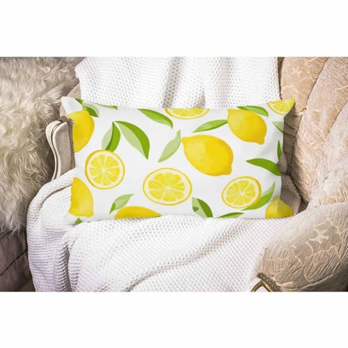 Smooffly Lemon Fruit Leaves Cotton Linen Throw Lumbar Pillow Case Cushion Cover Home Office Decorative Rectangle 12 X 20 Inches - color: Swn13