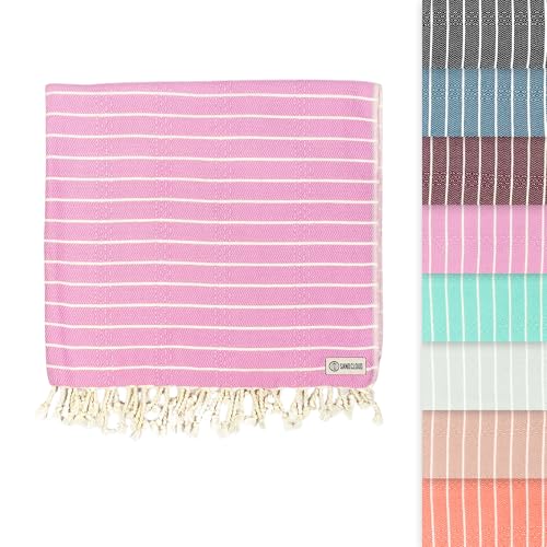 Sand Cloud Turkish Beach Towel - Sand Proof - 100% Certified Organic Turkish Towel - Quick Dry Towel for Beach, Picnic, Blanket or Bath Towel - As Seen on Shark Tank - Gocek (Pink) - color: Pink, size: 37x69