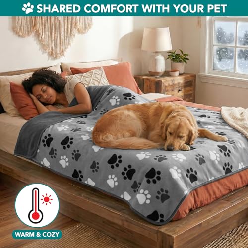 PetAmi Waterproof Pet Blanket Dog Bed Couch Cover for Furniture, Reversible Washable Soft Fleece - color: Paw Print Gray, size: Large (40x60)