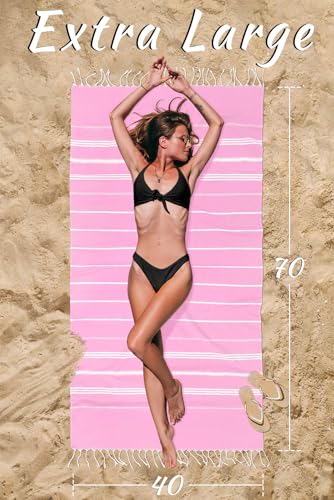 cabanana Turkish Beach Towel Oversized - 40"x70" Quick Dry Sand Free Thin Beach Towels for Adults,Extra Large Cotton Lightweigh Travel Towel for Beach Accessories (Light Pink) - color: Pink
