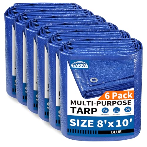 TARPAL 8x10 Feet Blue Tarp Waterproof (6 Pack) 5mil Small tarps Multipurpose Protective Cover All Purpose Poly Tarps Cover for Firewood,Camping,Tent,Outdoor Furniture - color: Blue, size: 8x10 Feet(6-pack)-Finished size