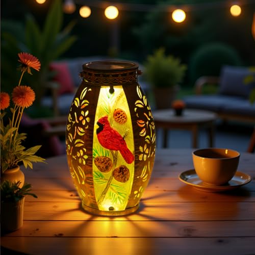 STARSOUL Solar Lantern Outdoor Waterproof, Hanging Solar Lantern for Patio Garden Yard Decor, Cardinal Gift for Mom Grandma, Cardinal Outdoor Decor - color: Cardinal-C