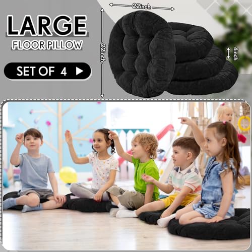 Jerify Floor Pillow Cushions Large Round Square Large Meditation Floor Pillow for Classroom Adult Meditation Picnic Party Seating Learning Daycare School(Round,Black,4 Pcs) - color: Black, size: Round