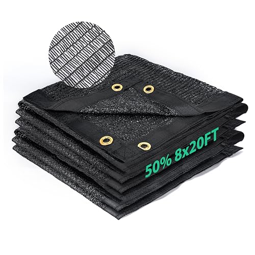 Kesfitt 50% Shade Cloth 8x20 ft, Breathable HDPE Mesh Sun Shade Tarp for Garden & Greenhouse, UV Resistant Outdoor Shade Fabric with Copper Grommets for Plants, Patio, Yard - size: 8ftx20ft, style: 50% Shading Rate