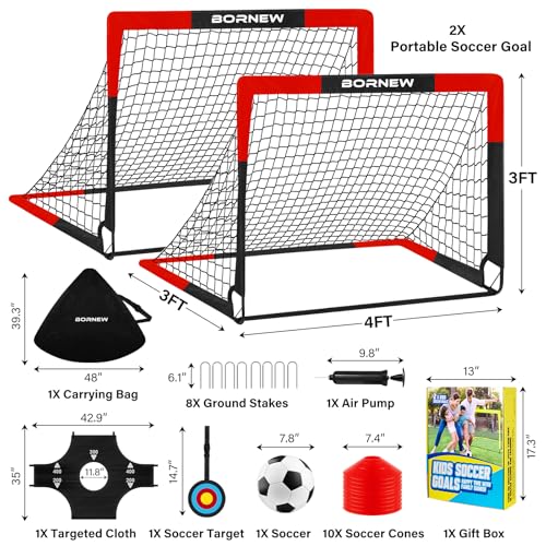 Kid Soccer Goal and Soccer Ball Targets Set - 6x4 / 4X3 ft Backyard & Indoor Soccer Goal, Portable Pop Up Soccer Net with Soccer Targets, Cones, Soccer Training Equipment for Ages 3-16 Year Gift - color: 2. Black Red