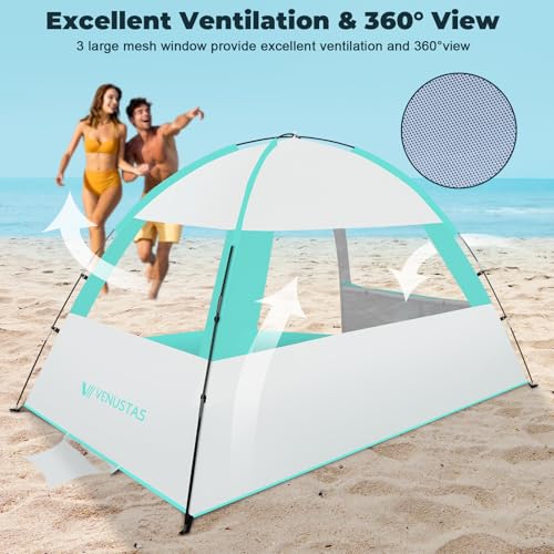Venustas Beach Tent Sun Shelter for 3/4/6/8 Person, UPF 50+ UV Protection Beach Canopy, Lightweight and Easy Setup Cabana, Portable Shade Tent - color: Mint Green, size: 3 Person