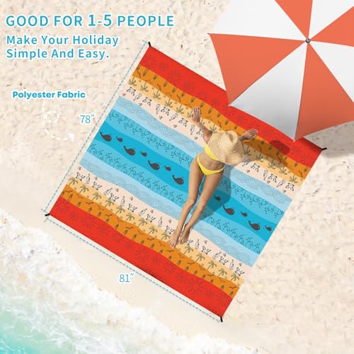 Beach Blanket Waterproof Sandproof Oversized Lightweight 78''×81'' 1-5 Adults Blanket Beach Large Picnic Mat for Travel Camping Hiking Picnic - color: Beach, size: 78''x81''