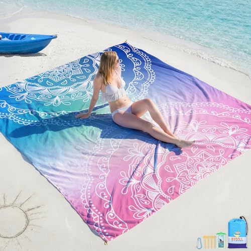 BYDOLL Beach Blanket 78''X81'' Waterproof Sandproof Suits1-4 Adults Oversized Lightweight Large Blanket Picnic Mat for Beach Sand Free Travel Camping Hiking Picnic - color: Half Mandala, size: 78"X81"