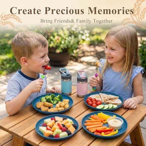 Deep Dinner Plate 8 Inch, Unbreakable Plastic Plate, Lightweight Wheat Straw Plates Set for 8, Microwave and Dishwasher Safe Salad Plates for Restaurant, Apartment, Dormitory - Blue - color: Blue, size: 8 Inch