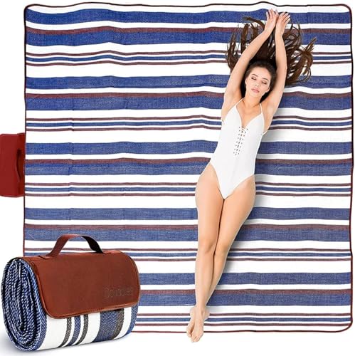 scuddles Extra Large Picnic Blanket 80 x 80 Inch, Waterproof Outdoor Mat with 3 Layer Soft Cushion, Foldable Compact Design with Carry Strap for Beach, Camping, Hiking, Parks and Travel Use - color: Navy