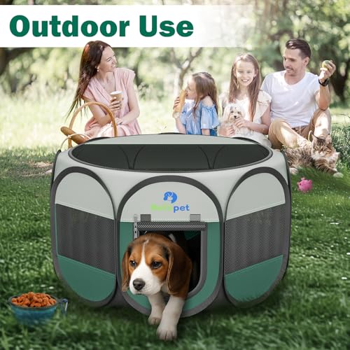 Playpen for Small Dogs Cats Crate: Puppy Play Pen Indoor Outdoor Foldable Potable Exercise Cage Pop up Kennel for Guinea Pig Rabbits Hamster Travel with Carrying Case & Food Bowl (Green, M, 1) - color: Green, size: M