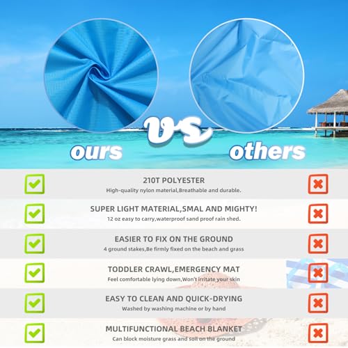 Beach Blanket Waterproof Sandproof Oversized Lightweight 78''×81'' 1-5 Adults Blanket Beach Large Picnic Mat for Travel Camping Hiking Picnic - color: Blue3, size: 78''x81''